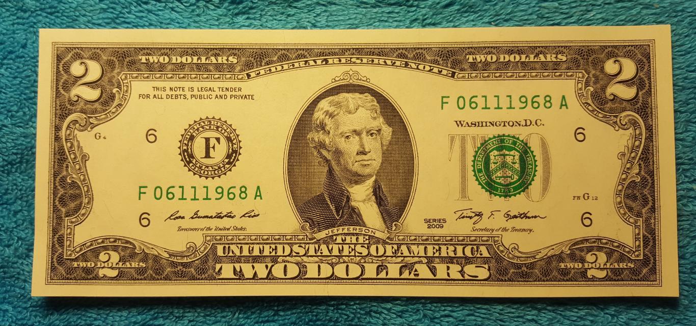 2$ доллара 2009 г. UNC Номер - Год рождения 1968г
