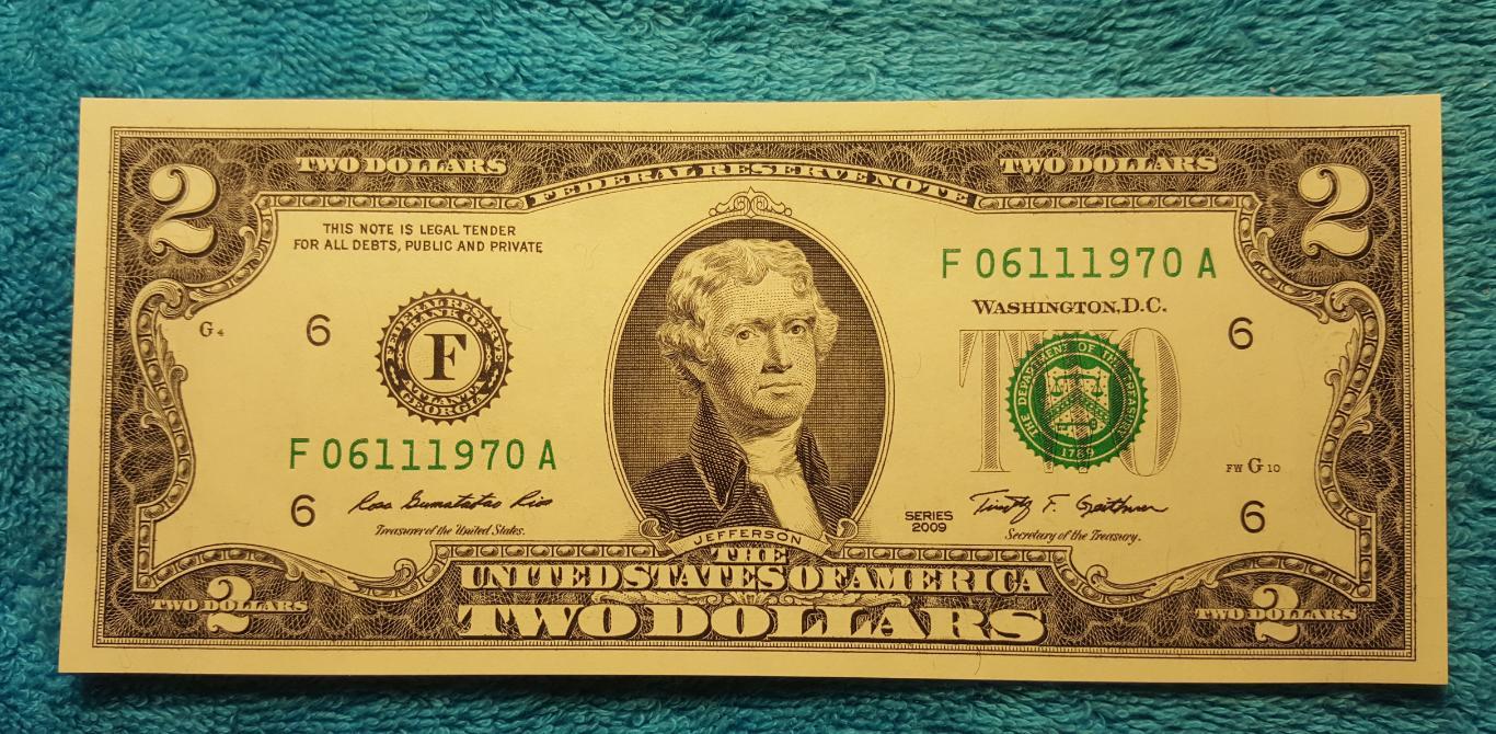 2$ доллара 2009 г. UNC Номер - Год рождения 1970г