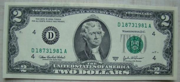 2$ доллара 2003 г. UNC Номер - Год рождения 1981г.