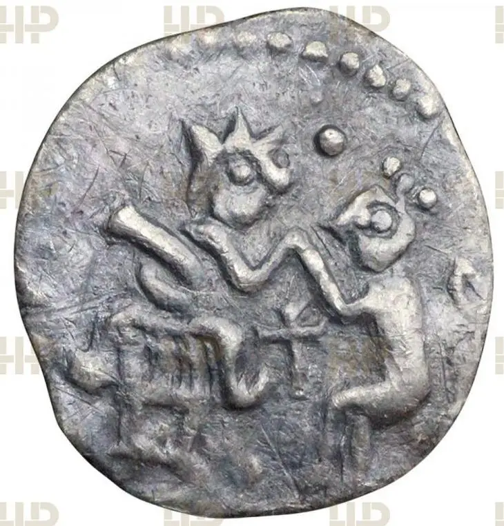 Денга 1420-1478. Великий Новгород. Слаб ННР KX2054 Сцена оммажа удельная Редкая.