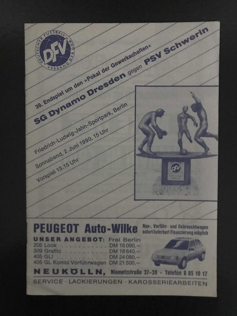 Динамо Дрезден Шверин кубок ГДР 1990 год финал