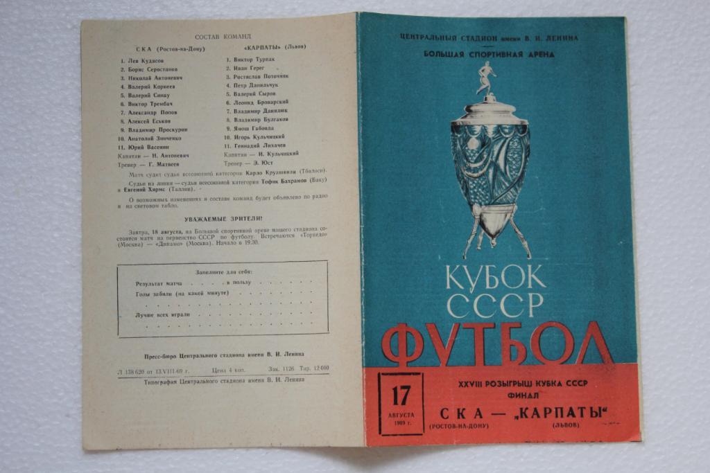 СКА Ростов-Карпаты Львов,Кубок СССР Финал,17 августа 1969 1