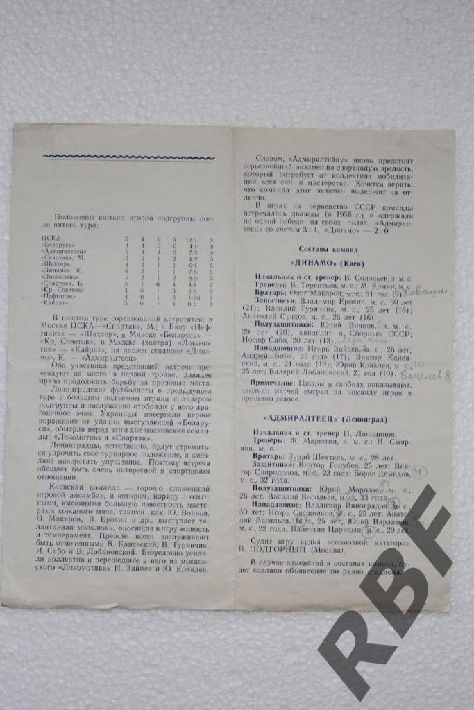 Адмиралтеец Ленинград - Динамо Киев,8 мая 1960 2