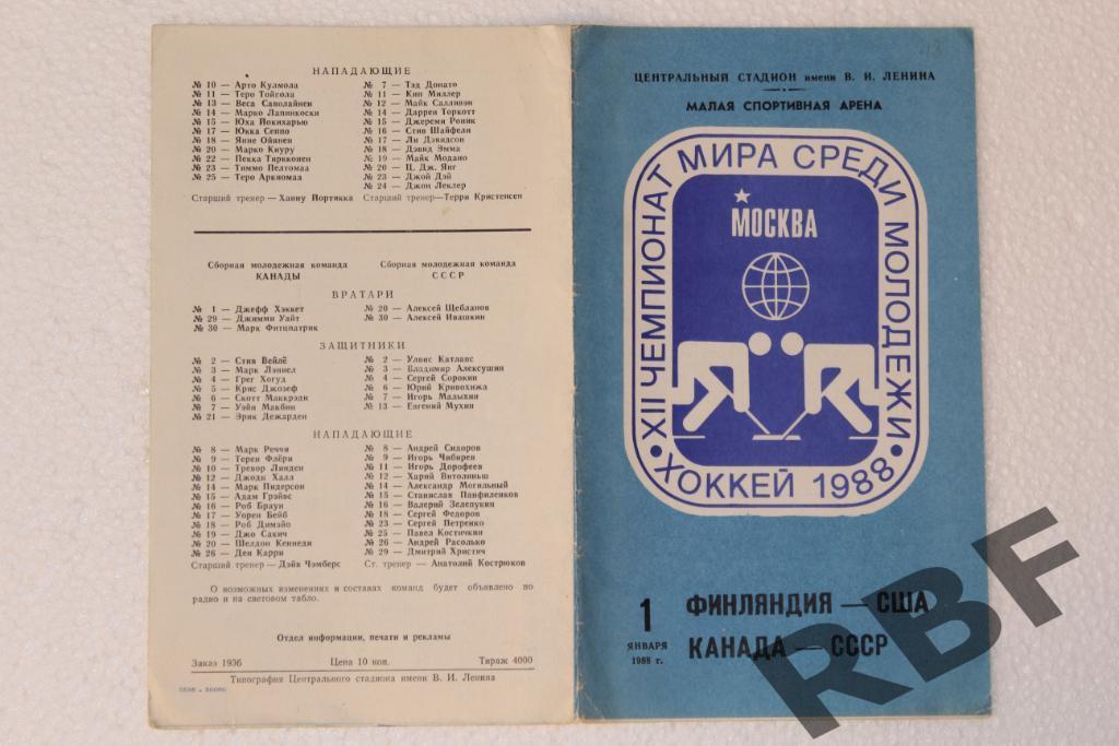 Финляндия - США,Канада - СССР,1 января 1988 года.Молодежный чемпионат мира 1