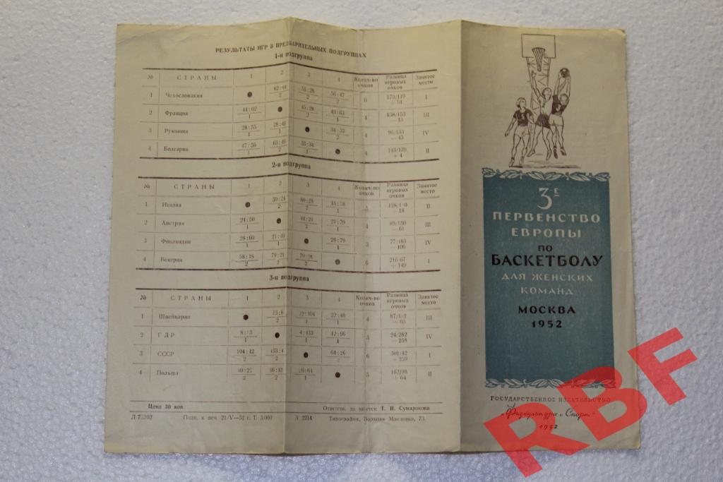 3-e Первенство Европы по Баскетболу 1952 год.Женщины 1