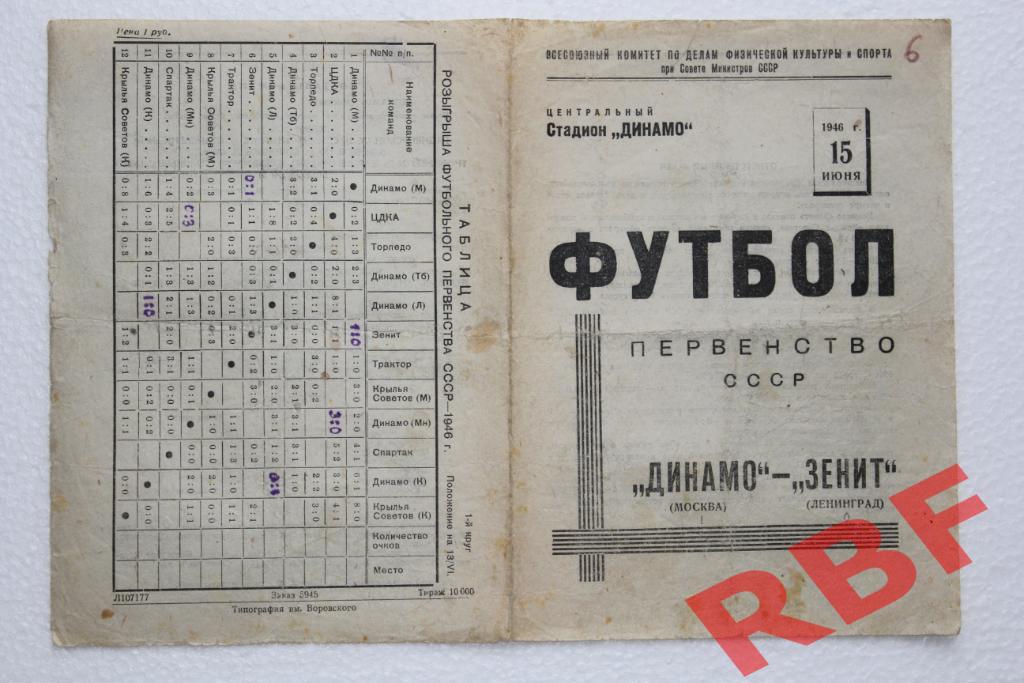 Динамо Москва - Зенит Ленинград,15 июня 1946 1