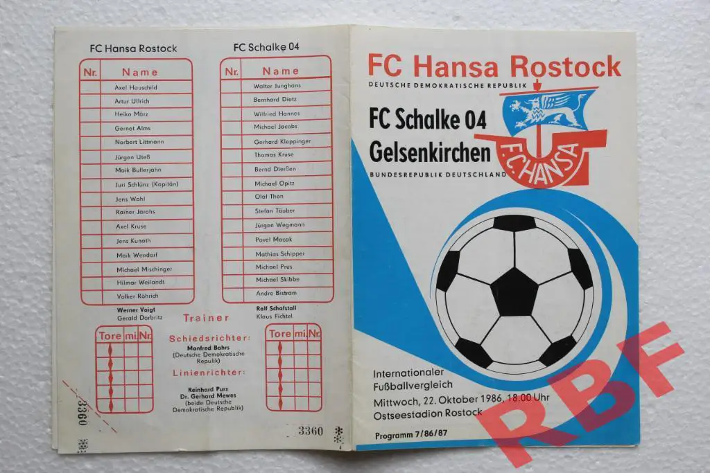 FC Hansa Rostock - FC Schalke 04,22 октября 1986 1