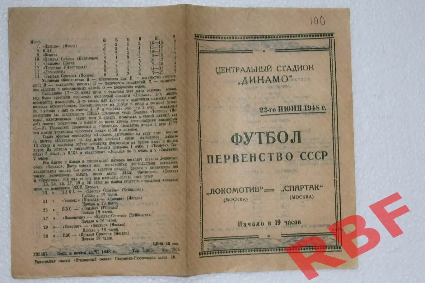 Локомотив Москва - Спартак Москва,22 июня 1948 1