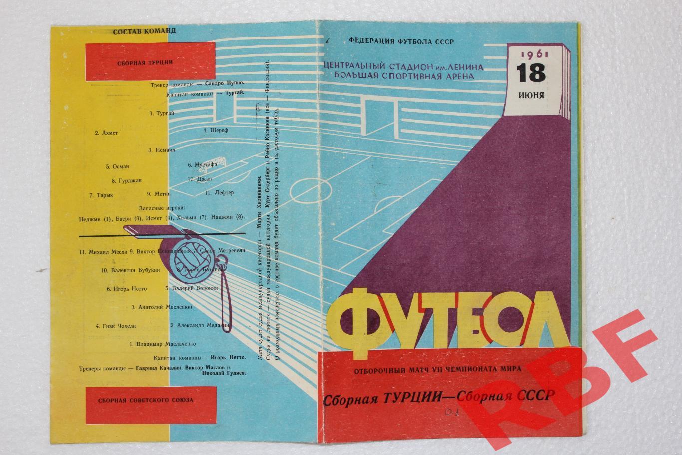 Сборная Турции - Сборная СССР,18 июня 1961.Отборочный матч чемпионата мира 1