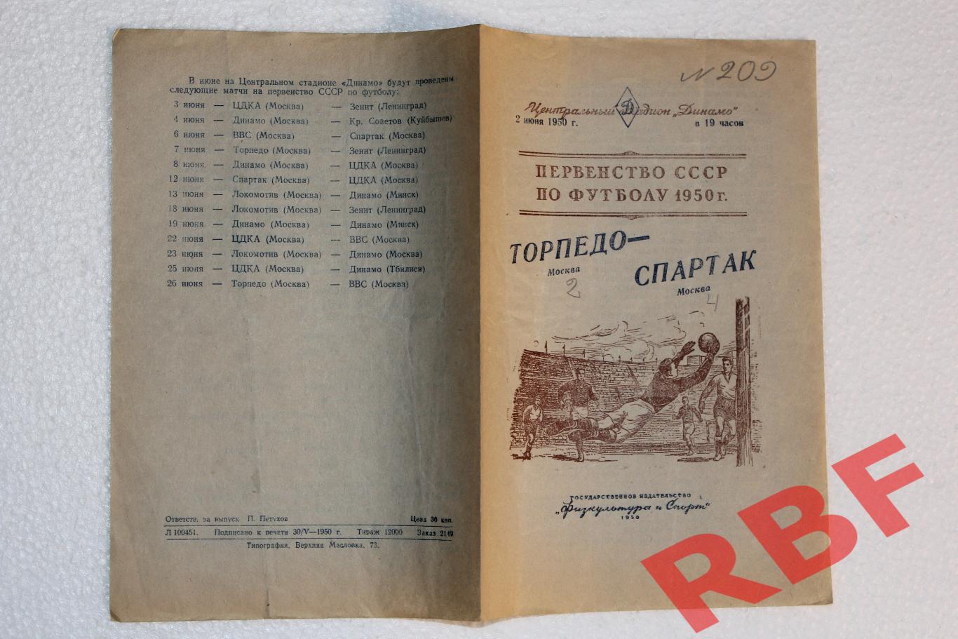 Торпедо Москва - Спартак Москва,2 июня 1950 1