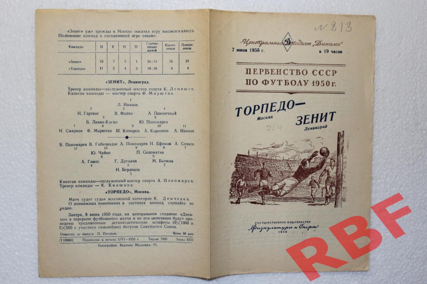 Торпедо Москва - Зенит Ленинград,7 июня 1950 1