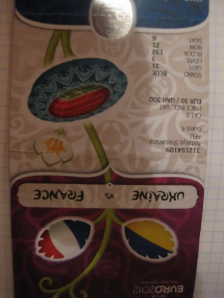 билет футбол - спорт - ЕВРО 2012 - Украина - Франция 1