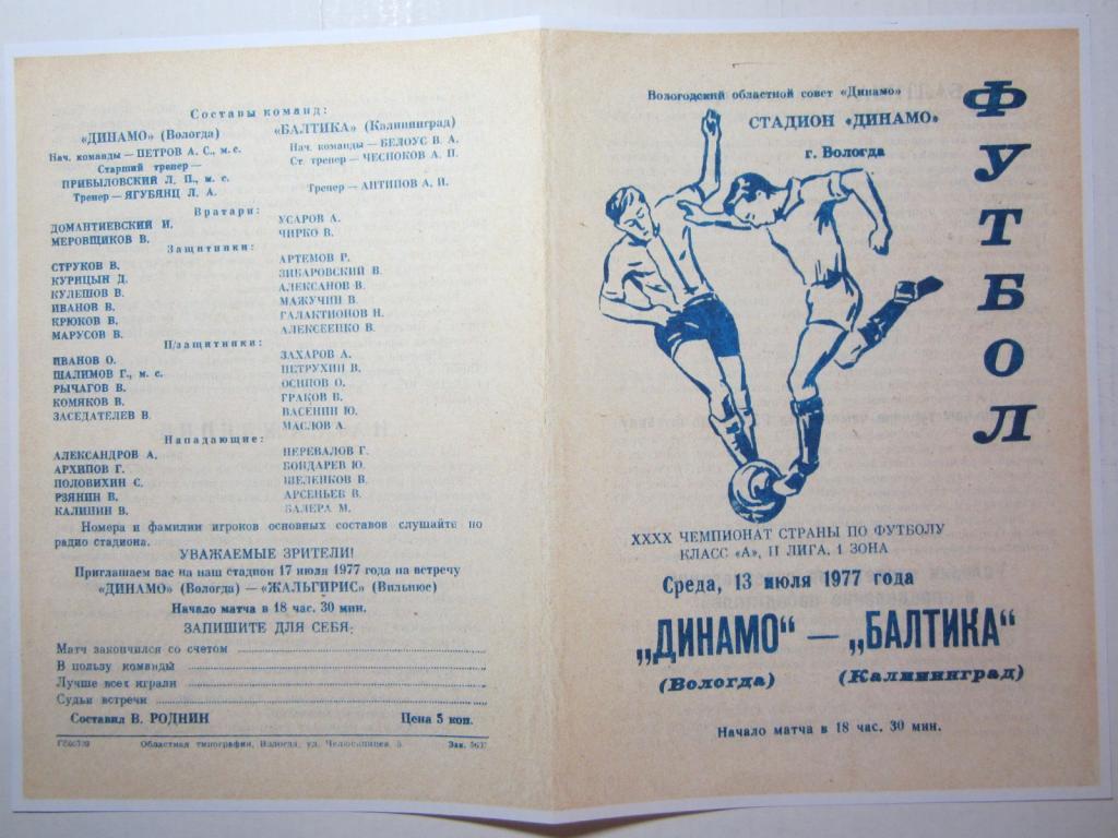 1977.Динамо Вологда-Балтика Калининград