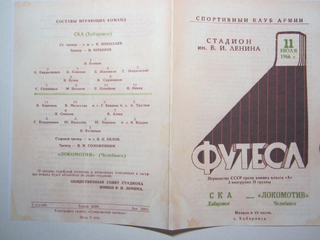 1966. СКА Хабаровск-Локомотив Челябинск