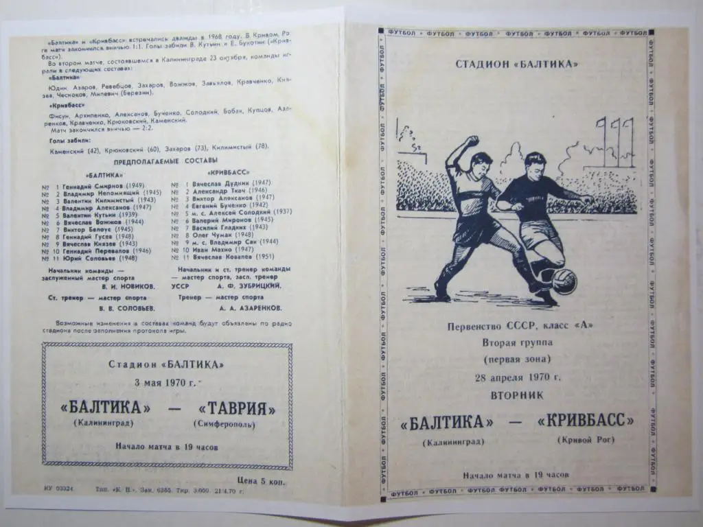1970.Балтика Калининград-Кривбасс Кр.Рог