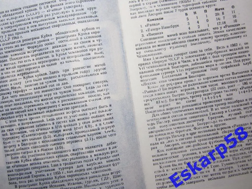 1966.Спартак Москва-Рапид Вена Австрия. Кубок Обладателей Кубков 1