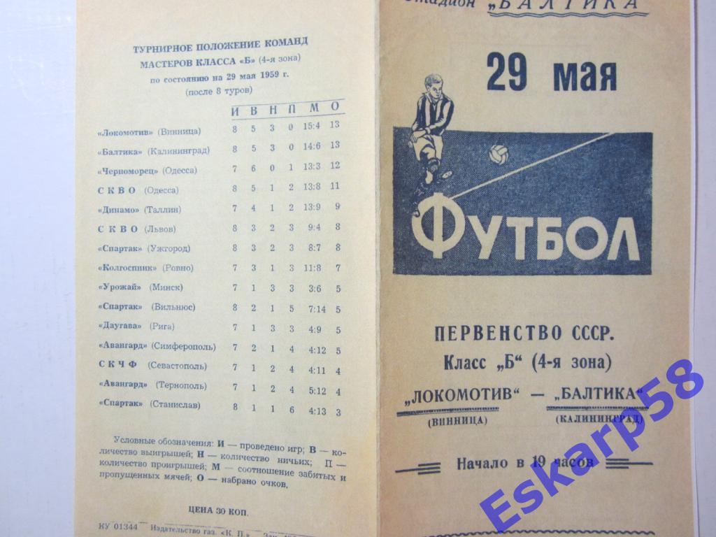 1959.Класс Б .Балтика Калининград-Локомотив Винница