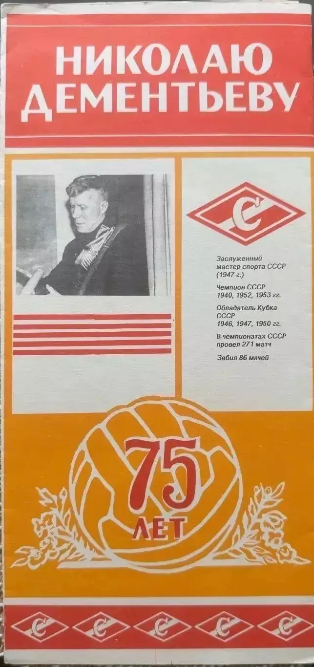 Николаю Дементьеву 75 лет Спартак Москва 1990