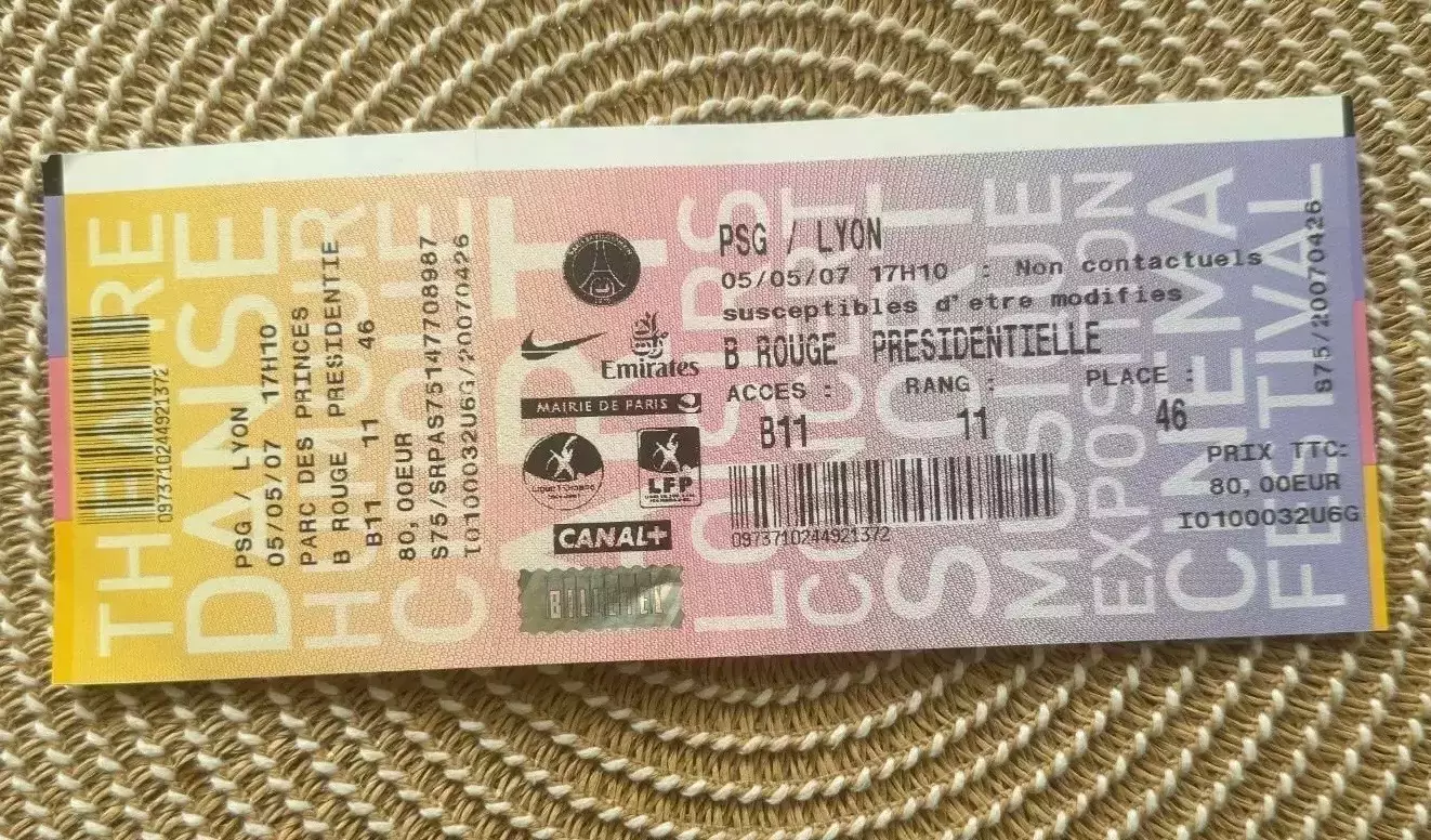 ПСЖ - Лион 05.05.2007. Билет Франция