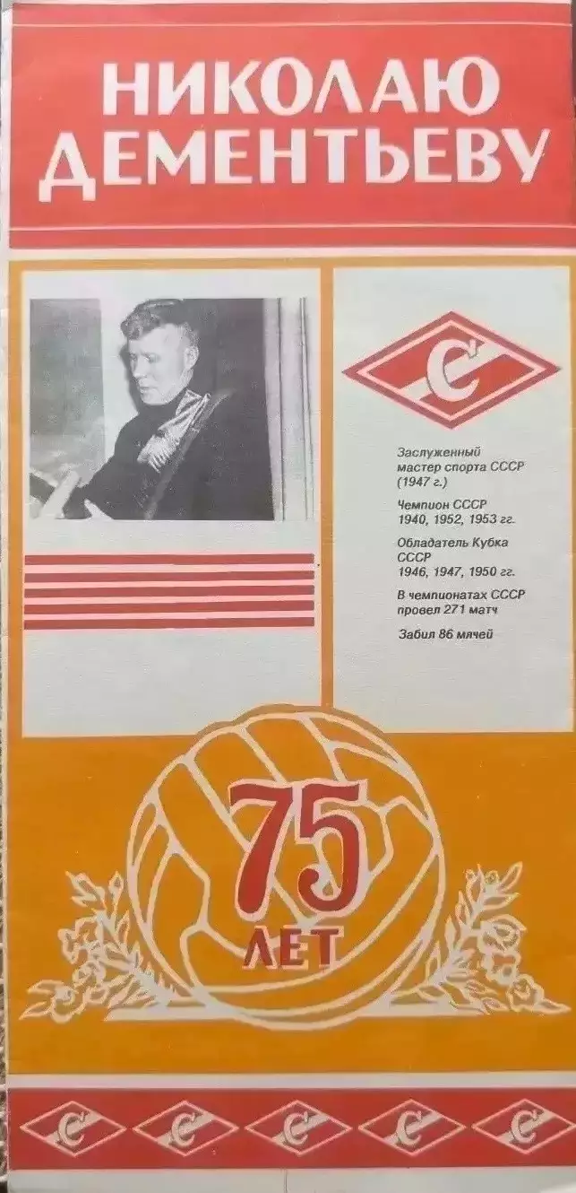 Николаю Дементьеву 75 лет Спартак Москва 1990