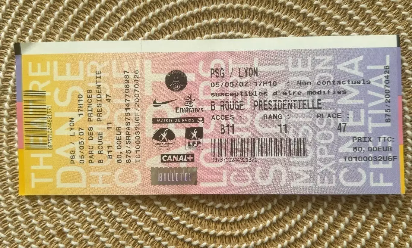 ПСЖ - Лион 05.05.2007. Билет Франция.