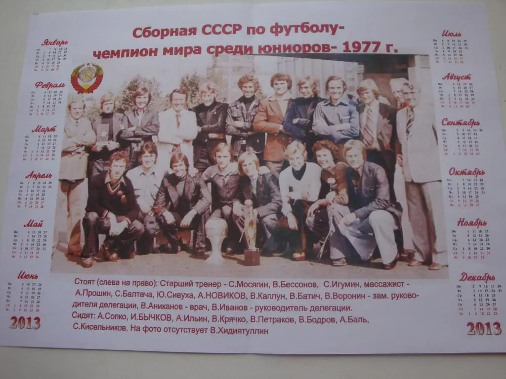 Постер+календарь:Сборная СССр по футболу-Чемпион Мира среди юниоров-1977 г.
