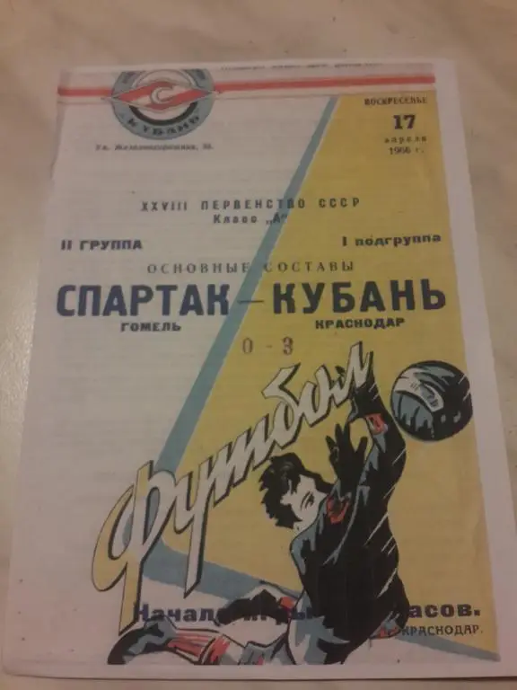 Кубань (Краснодар)-Спартак (Гомель) 17.04.1966