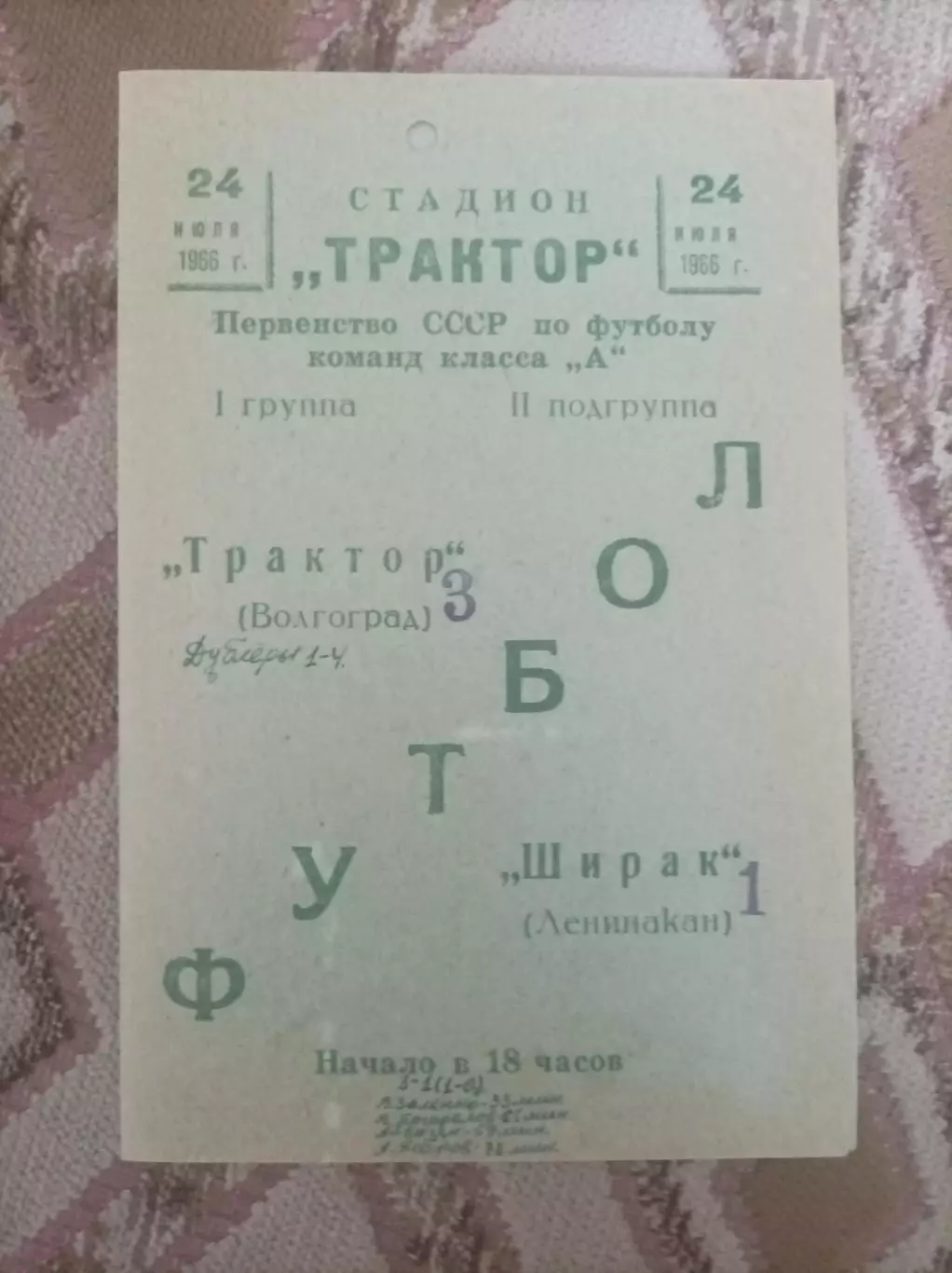 Трактор Волгоград -Ширак Ленинакан 1966