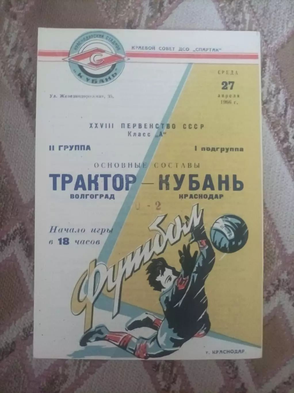 Кубань Краснодар -Трактор Волгоград 1966