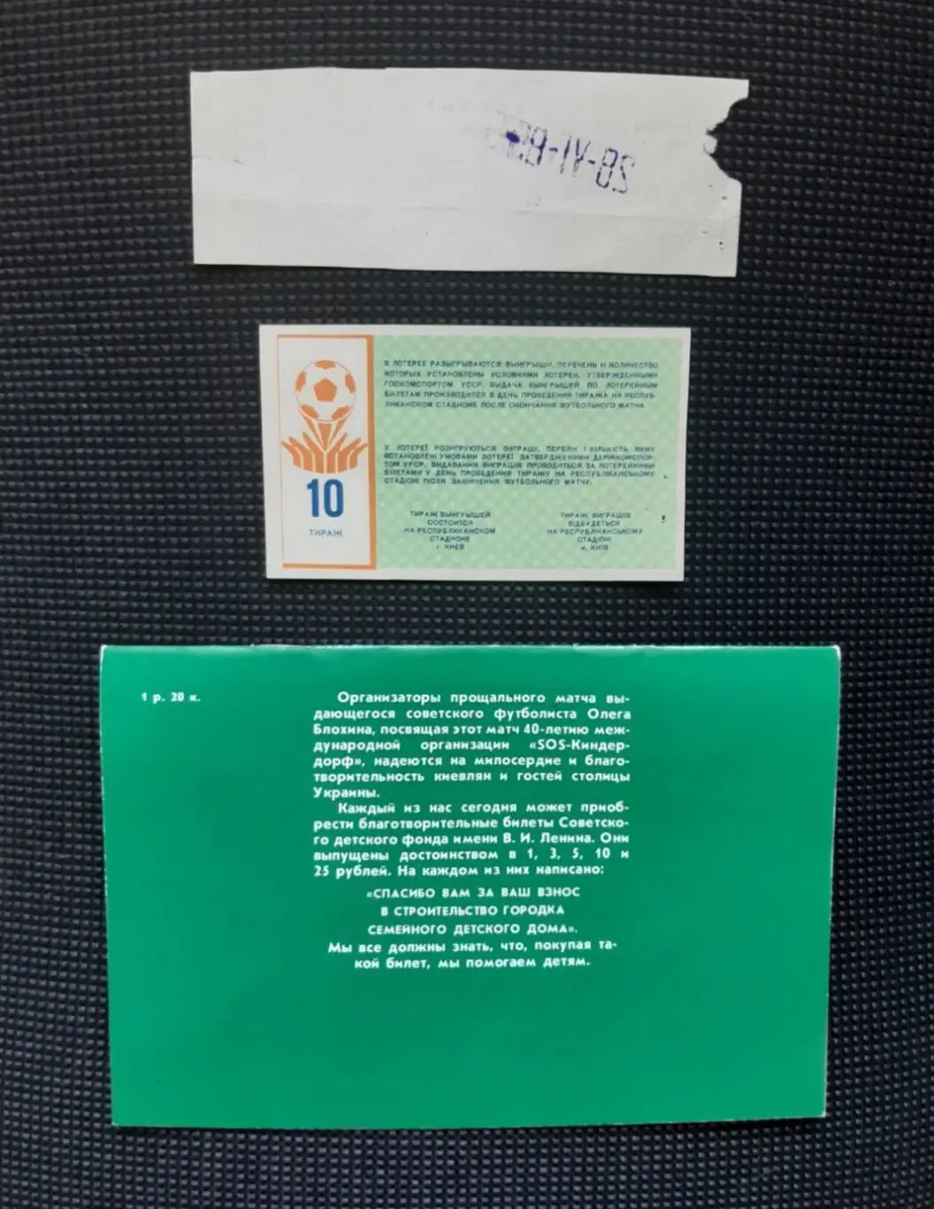 Набір. Квиток прощальний матч Блохіна 28.06.1989 квиток лотереї видання до матчу 1