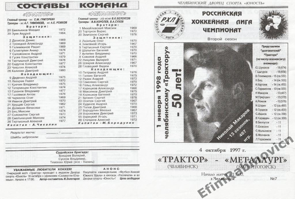 Трактор - Металлург Магнитогорск 04.10.1997
