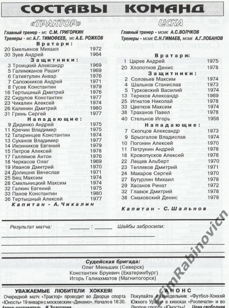 Трактор - ЦСКА 11.01.1998 1