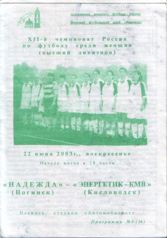 Надежда Ногинск - Энергетик-КМВ Кисловодск 22.06.2003 - женщины