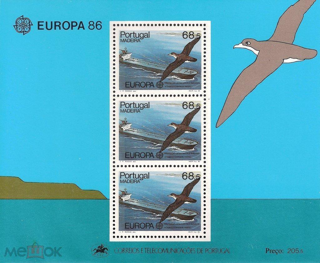 Мадейра 1986 Европа СЕПТ (корабль, птицы) № мих бл 7 -370руб
