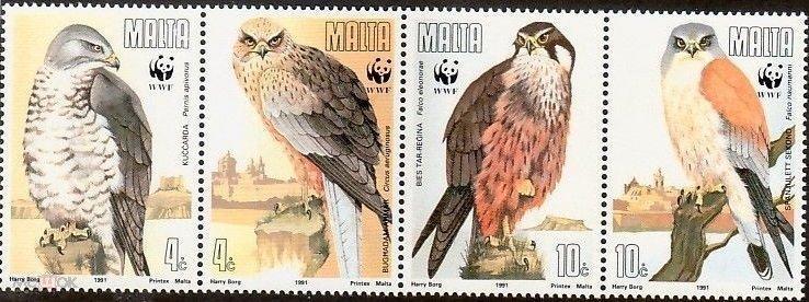 Мальта 1991 Фауна(Птицы WWF) №мих сцепка 864/7- 240руб