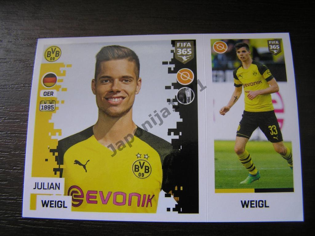 Наклейка Panini FIFA 365 : Julian Weigl ( Borussia Dortmund, Germany )