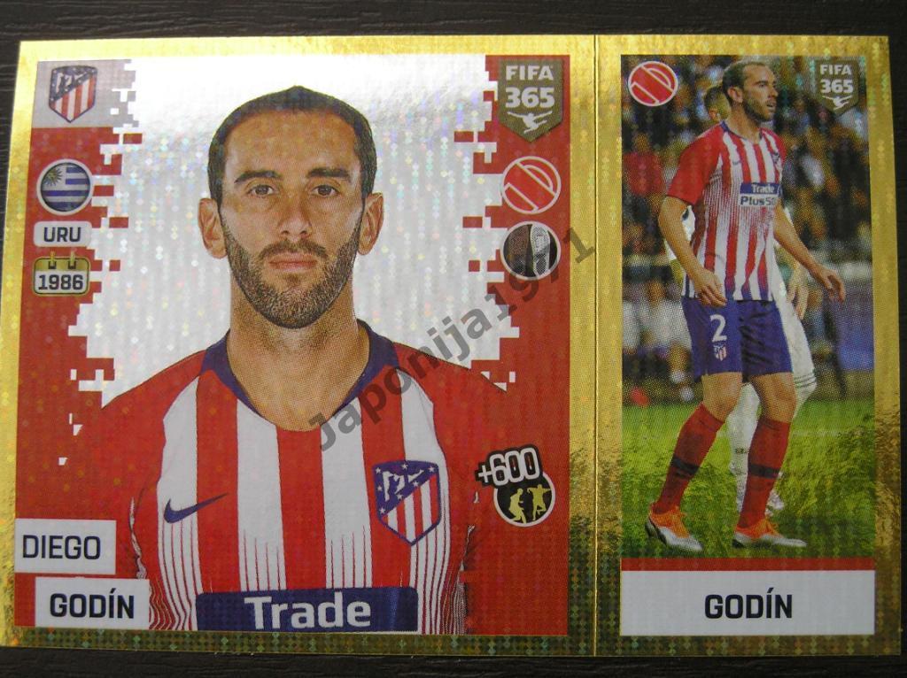 Наклейка Panini FIFA 365 : Diego Godin ( Atletico Madrid , Spain )