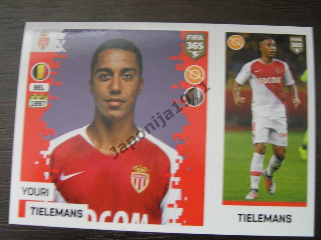 Наклейка Panini FIFA 365 : Youri Tielemans ( Monaco , France )
