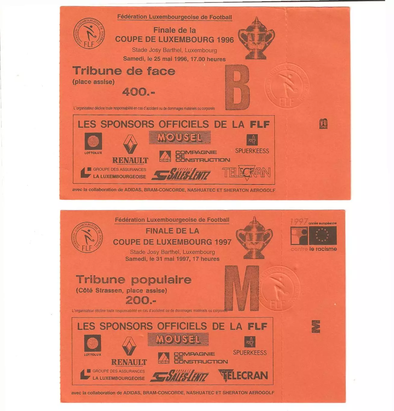 Люксембург финал Кубка 1996 1997 билет на выбор 4 цвета 3