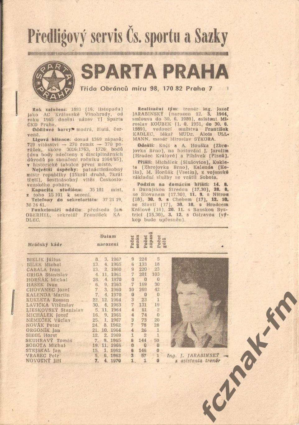 Чехословакия Спарта Прага Sparta Praha ежегодник