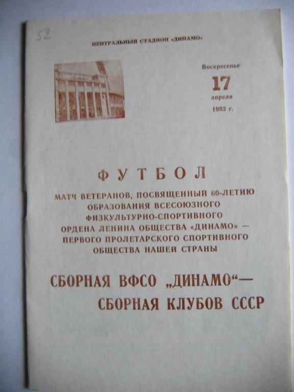 Сб. ВФСО Динамо - сб. клубов СССР, 17.04.83