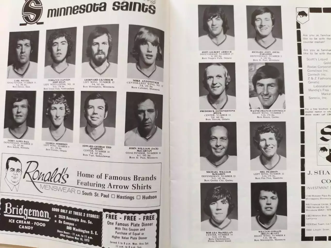 Хоккей ВХА. Программа Альберта Ойлерз vs Миннесота Файтинг 1972-73 Канада США 1
