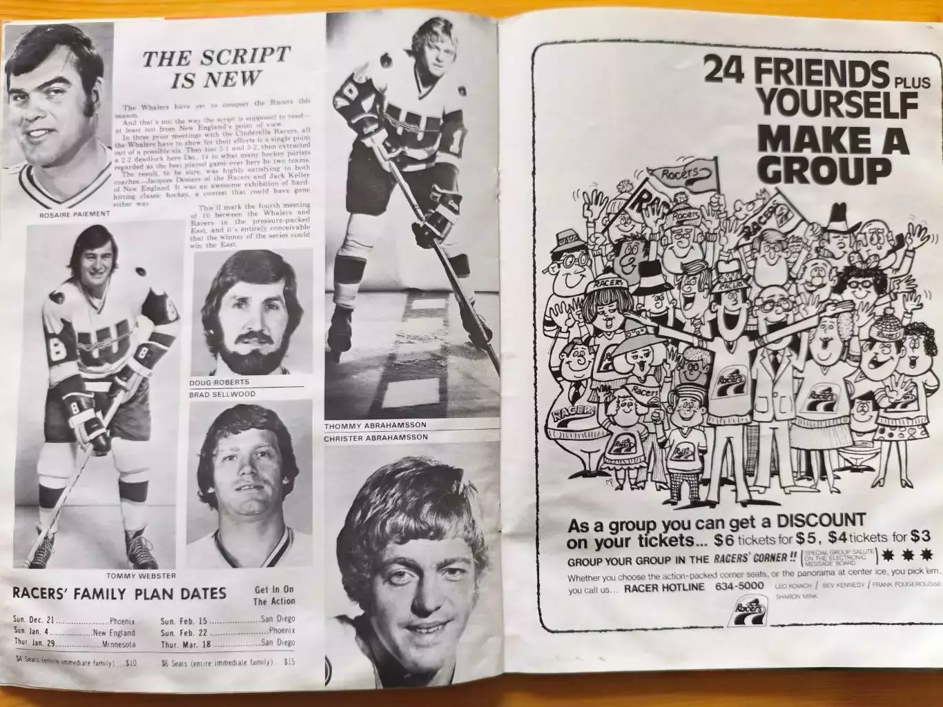 Хоккей ВХА. Программа Индианаполис Рейсерс vs Нью-Инглэнд Уэй 1975-76 Канада США 1