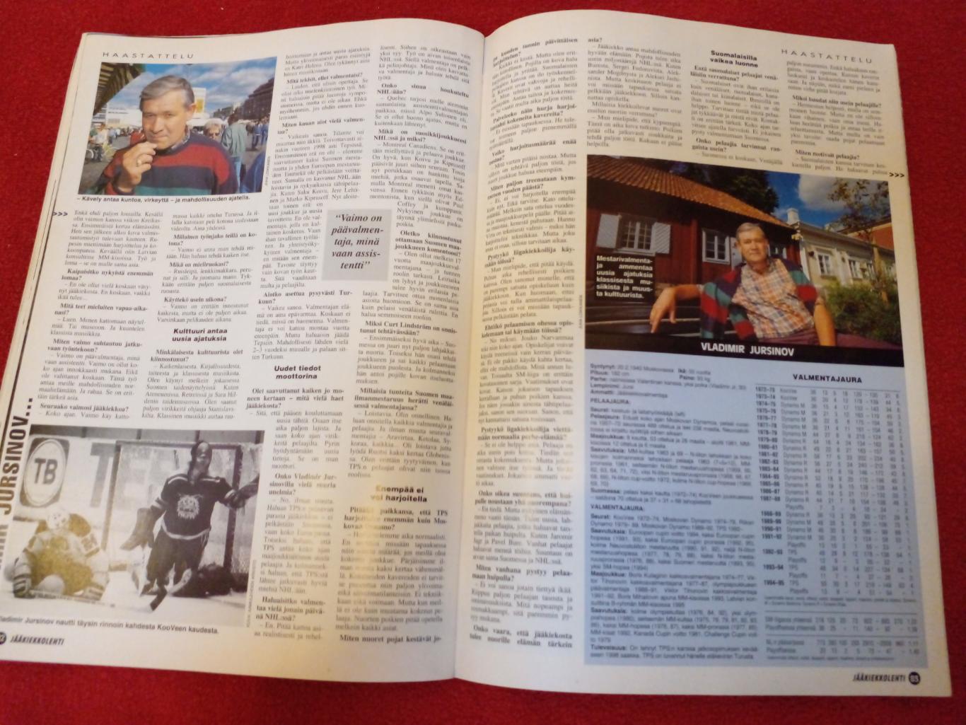 Финский хоккейный Справочник Журнал KIEKKO 1995-96 Владимир Юрзинов 2