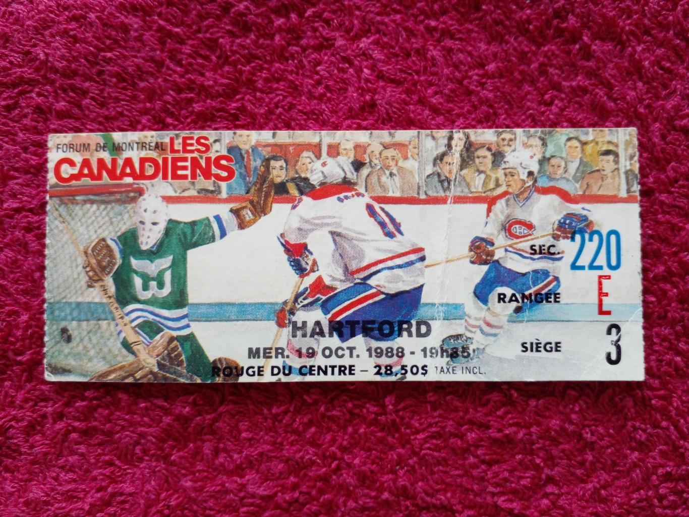 Билет НХЛ Монреаль Канадиенз-Хартфорд Уэйлерз 1988
