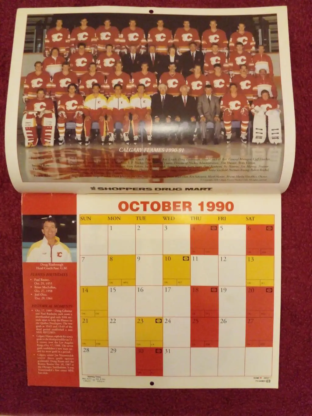 Калгари Флэймз НХЛ Перекидной настенный календарь 1990-91 хоккей 1