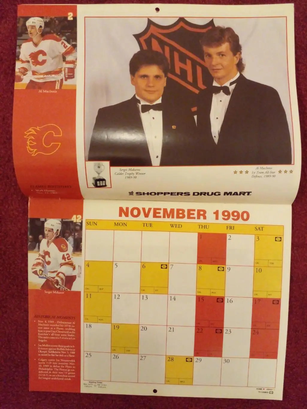 Калгари Флэймз НХЛ Перекидной настенный календарь 1990-91 хоккей 2