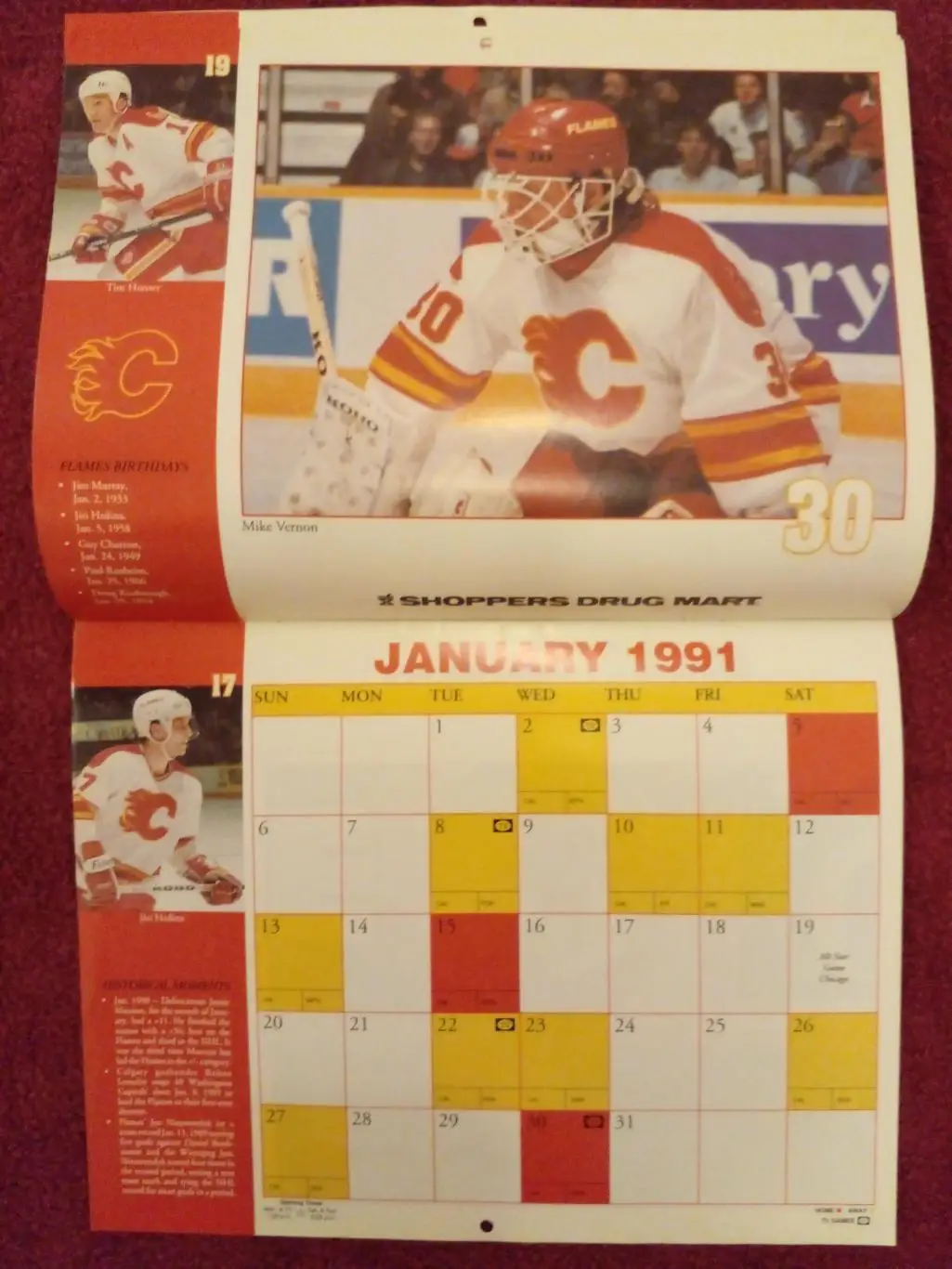 Калгари Флэймз НХЛ Перекидной настенный календарь 1990-91 хоккей 4