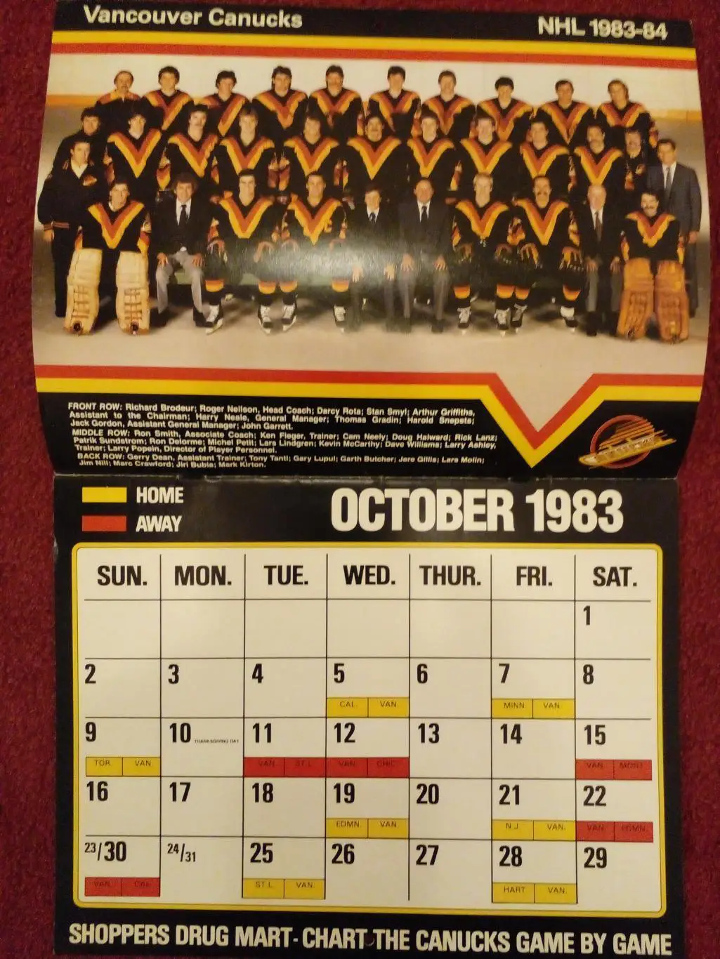 Ванкувер Кэнакс НХЛ Перекидной настенный календарь 1983-84 хоккей 1
