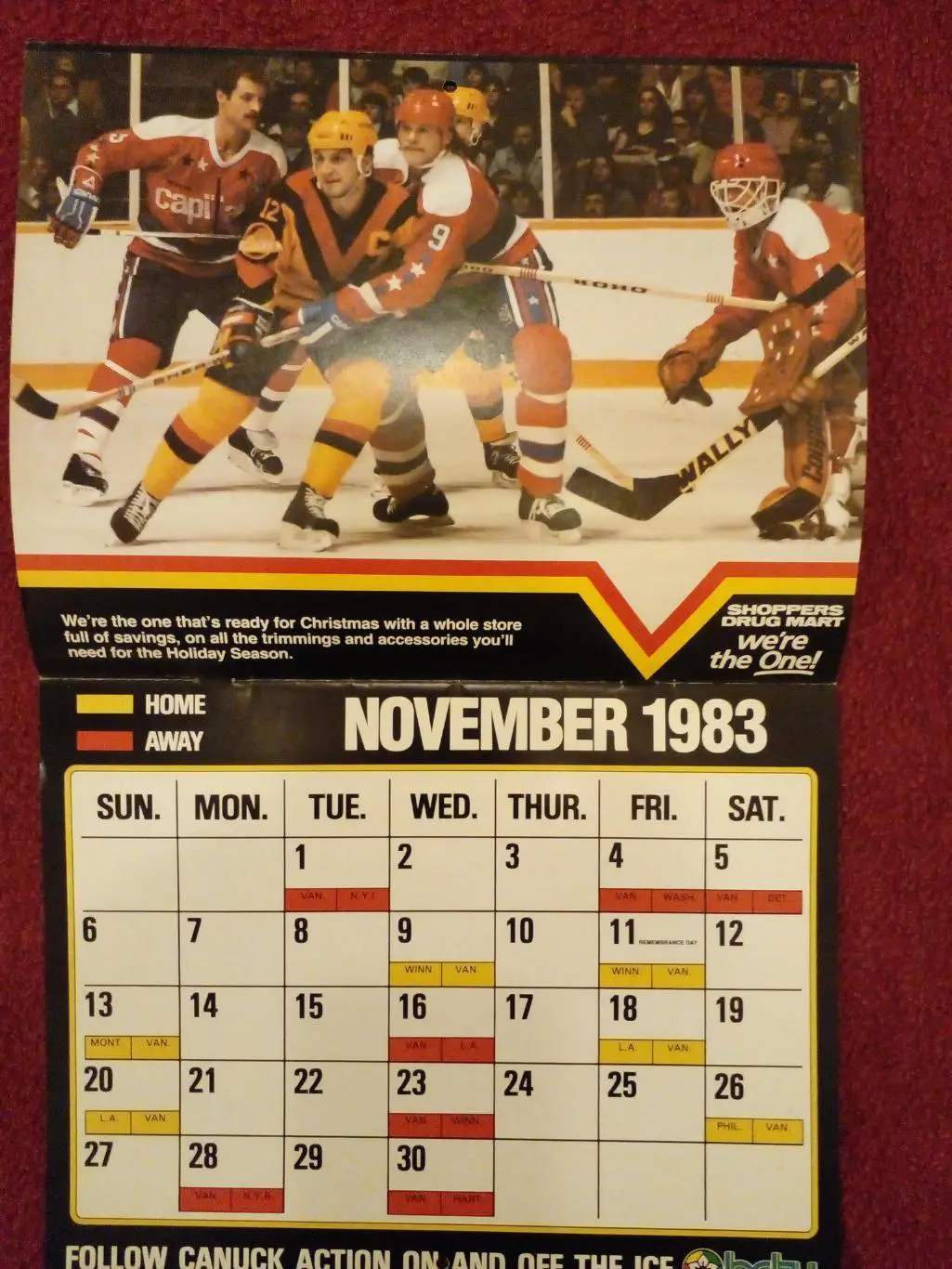 Ванкувер Кэнакс НХЛ Перекидной настенный календарь 1983-84 хоккей 2